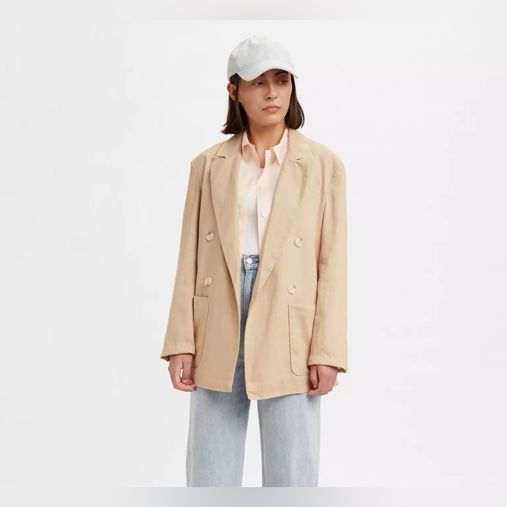 LEVI'S Alexa Classic Oversized Linen Blend Blazer With Double-Breasted Beige